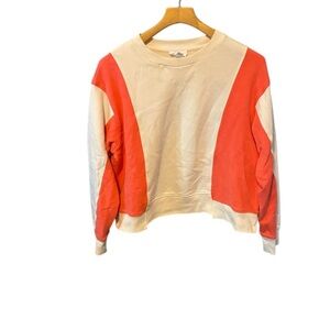 Evereve Colorblock Cream Coral Cotton Pullover Medium